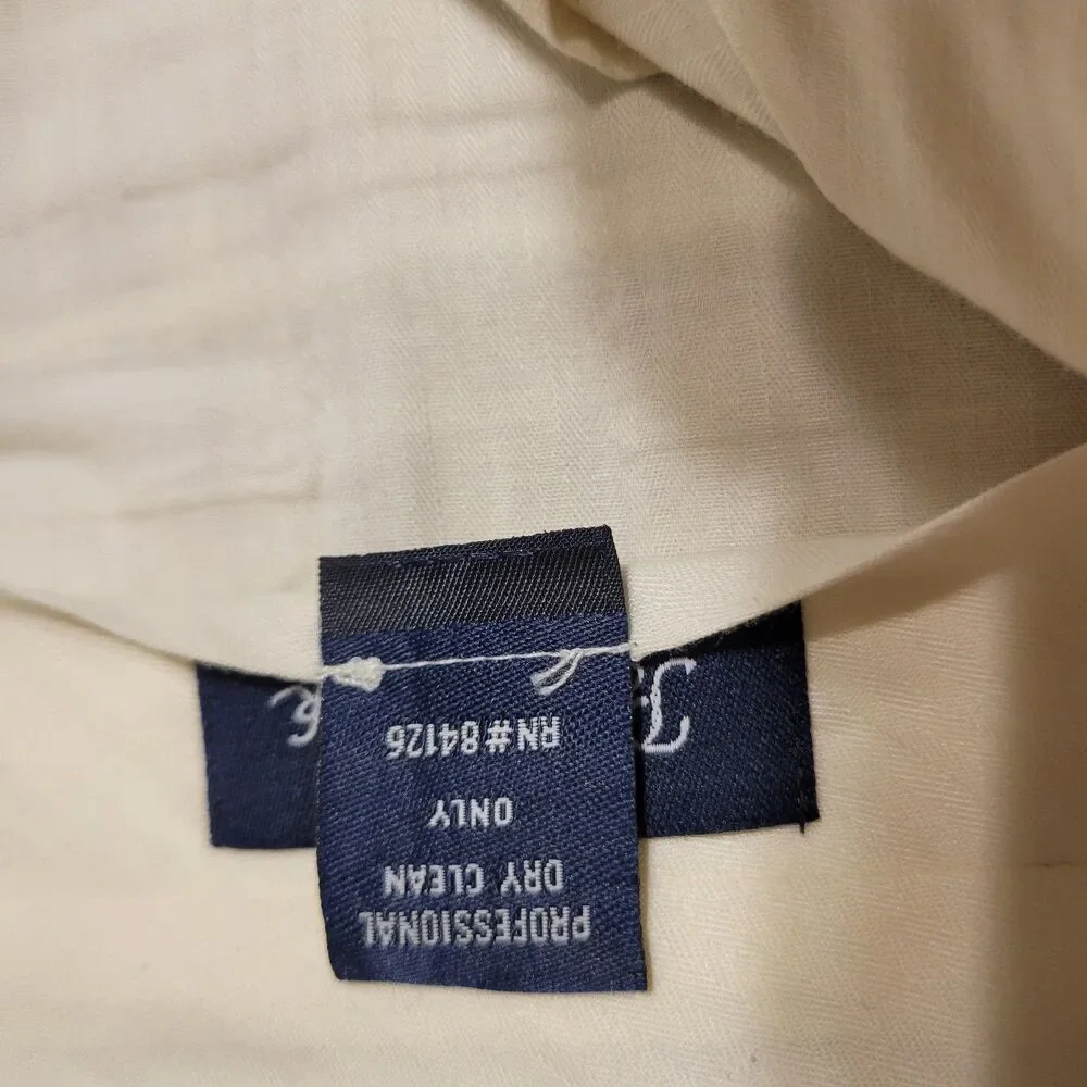 Paul Frederick Men's 100% L inen Beige w/White Vertical Stripes Dress Pants 37W